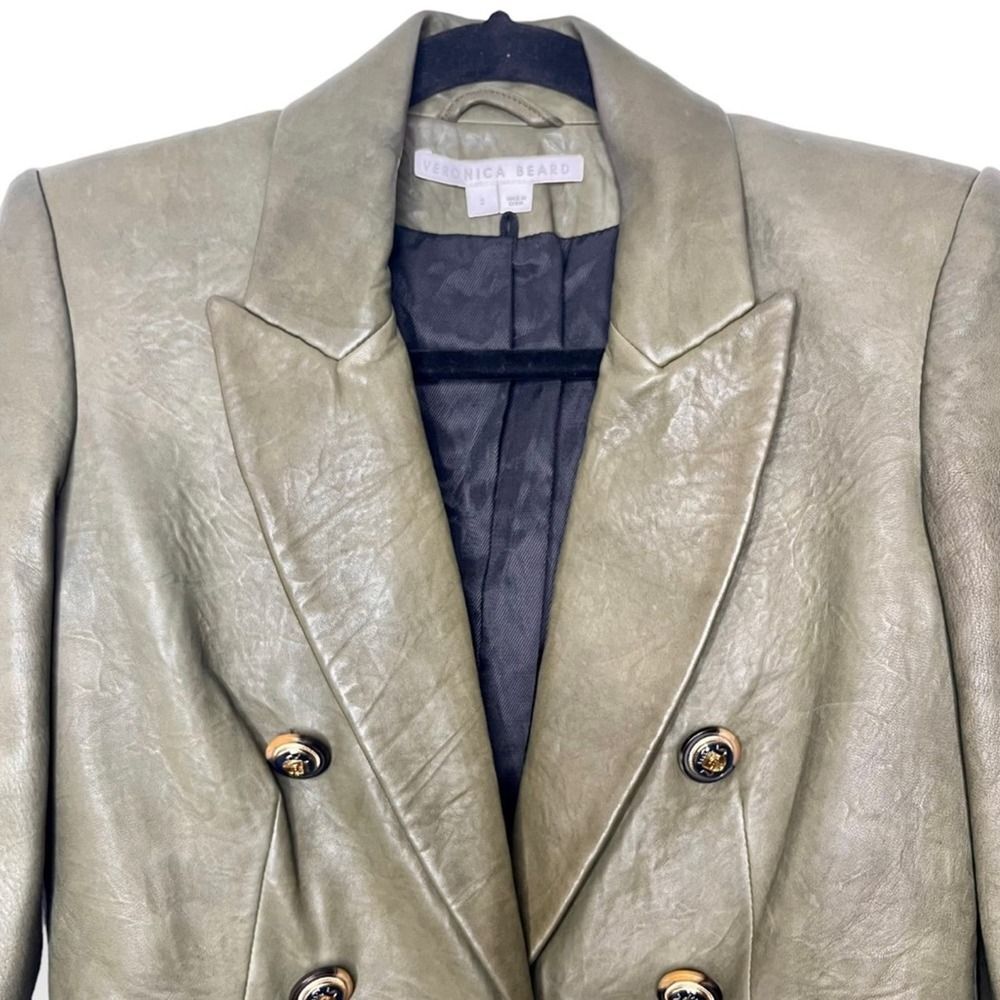 Sz 2 Veronica Beard Cooke Leather Dickey Jacket Blazer Olive Green - Picture 6 of 14